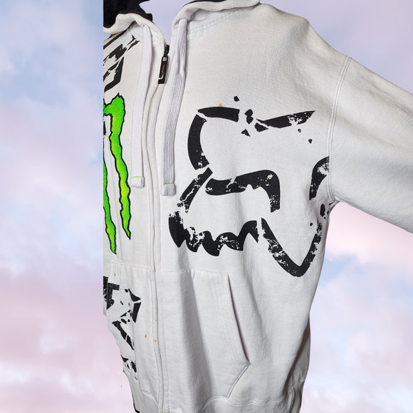 Y2k Rare White Fox Racing Monster Ricky Carmichael Grunge Zip Up Hoodie Sz L - Picture 4 of 8